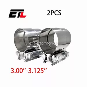 2PCS 3.00''-3.125'' Lap Joint Exhaust Clamp Muffler Sleeve Coupler Stainless - Picture 1 of 7