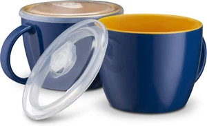 Soup Mugs, Soup Cups with Lid, Microwavable Soup Bowl with Handles, Ceramic with - Picture 1 of 4