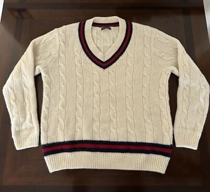 Brandy Melville Wool Sweater Ivory Cable Knit V Neck Chunky Women’s One Size - Picture 1 of 12