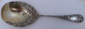 STERLING DURGIN PARCEL GILT CHRYSANTHEMUM HUGE 9 1/2" BERRY OR PUDDING SPOON