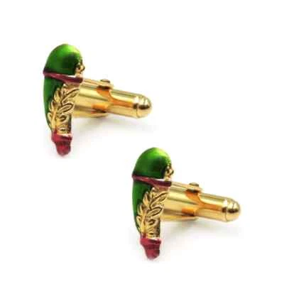 Gemelli Da Polso Asso Di Mazze Argento 925 Placcato Oro Smaltato a Mano - Immagine 1 di 4