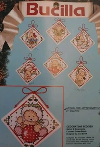 6 Decorating Teddies Christmas Ornaments Counted Cross Stitch PATTERN KIT 3" - Imagen 1 de 2