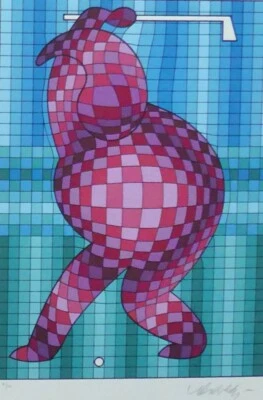 Victor Vasarely The Golfer Handsigniert Limited Edition Serigrafie Kunst Gerahmt - Bild 1 von 4