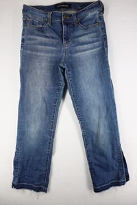 Liverpool Womens Jeans 0/25 Mid-Rise The Crop Straight Split Raw Hem Blue Denim - Picture 1 of 12