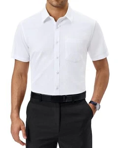 Mens Short Sleeve Dress Shirts Regular Fit Stretch Wrinkle-Resistant Button D... - Picture 1 of 7