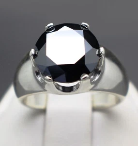 2.90Ct Round Lab created Black Diamond Women's Ring 14K White Gold Plated Silver - Picture 1 of 5