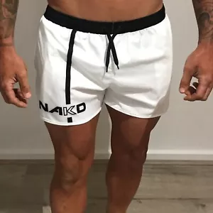 NAKD APOLLO WHITE SHORTS BODYBUILDING GYM TRAINING RUNNING MENS WORKOUT LIFT - Picture 1 of 3