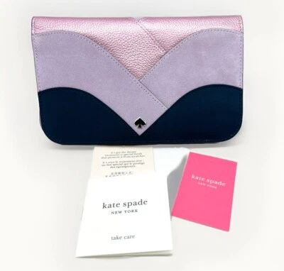 Kate Spade Nadine Patchwork Medium Clutch Wallet Lavender Blue WLRU5589 $189 NEW Foto 1 de 4