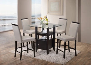 Kings Brand - 5-Piece Counter Height Dining Set, Table & 4 Chairs (Gray) - Picture 1 of 6