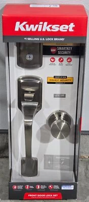 Manija de puerta de entrada de níquel satinado Kwikset Praga perilla redonda Pismo SmartKey Secur Foto 1 de 4