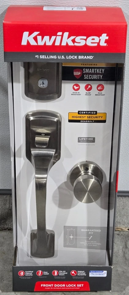 Kwikset Prague Satin Nickel Single Cylinder Entry Door Handleset w/Round Pismo