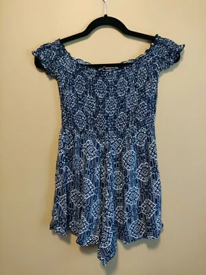 A'GACI Mujer M Mameluco Estampado Azul y Blanco Elástico Elástico En Top Manga Corta Foto 1 de 4