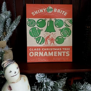 ANTIGUO LETRERO DE LIENZO ESTAMPADO NAVIDAD SANTA ADORNOS BRITE BRILLANTES ESTILO RETRO VINTAGE - Imagen 1 de 11