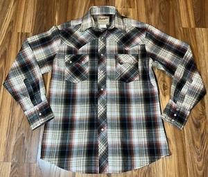 Camisa Wrangler Western Para Hombres Mediana Marrón A Cuadros Perla A Presión Vaquero Rodeo - Imagen 1 de 11