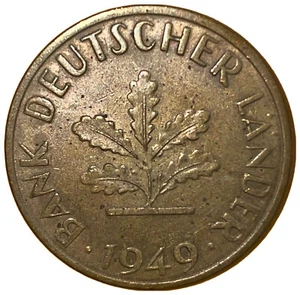 Germany 10 Pfennig 1949 D Coin German Federal Republic Rounded Grain KM# 103 Oak - Picture 1 of 16