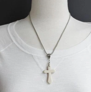 Creme Kreuz Halskette Kreuz Anhänger Silberkette 18-20,5" lange Halskette - Bild 1 von 7