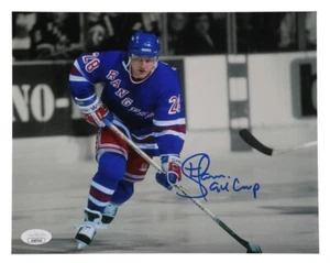 Foto foco auto 8x10 firmada por Steve Larmer certificado de autenticidad JSA 94 Cup Rangers - Imagen 1 de 2