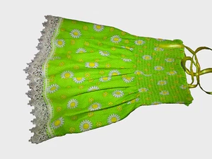SMOCKED top DRESS sleeveless green yellow 20-21" chest 18" long 3-4T (L 2 - Picture 1 of 4