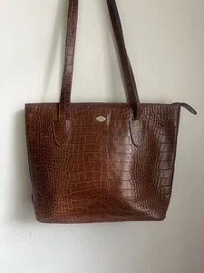 I Santi Vintage Enbossed Croc Genuine Leather Bag Handbag Purse Brown Footed VTG - Picture 1 of 8
