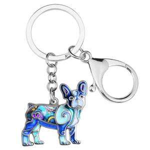 Enamel Alloy Floral French Bulldog Keychains Key Ring Jewelry Pets Charms Gifts - Picture 1 of 11
