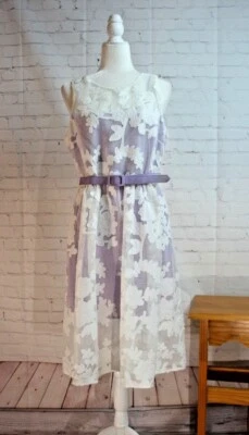 NWT  Belle Badgley Mischka Nastia Dress White Floral Lace Over Lilac Size 14 - Image 1 of 4