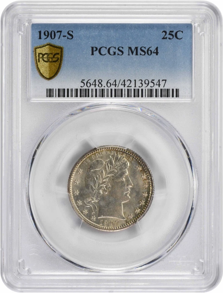 1907-S Barber Silver Quarter MS64 PCGS - Image 1 of 4