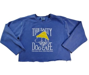 Comfort Colors Salty Dog Cafe Sweatshirt Women's M Blue Cut Off Crop Hilton Head - Picture 1 of 7
