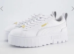 Puma Women’s White Gold Mayze Platform Sneakers Size US9/40 Like NEW Leather - Bild 1 von 12