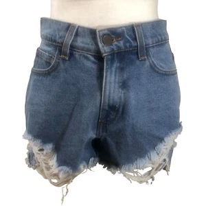 NEW Denim Jean Shorts Womens Size M Blue High Waisted Distressed Bootie Cut Off - Picture 1 of 10