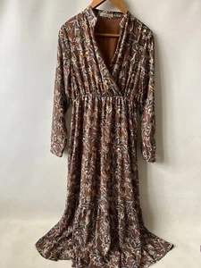 Maxi Vestido DODO Marrón Dorado Floral Forrado Largo Reino Unido Medio Excelente Estado - Imagen 1 de 13