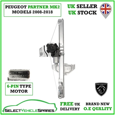 OE NEW PEUGEOT PARTNER MK2 RIGHT FRONT WINDOW REGULATOR & MOTOR (6-PIN) 2008-18 - Image 1 of 4