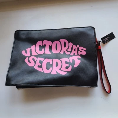 Victorias Secret Just Add Lipstick Zipper Pouch Makeup Bag Clutch Sz M Black New - Image 1 of 4