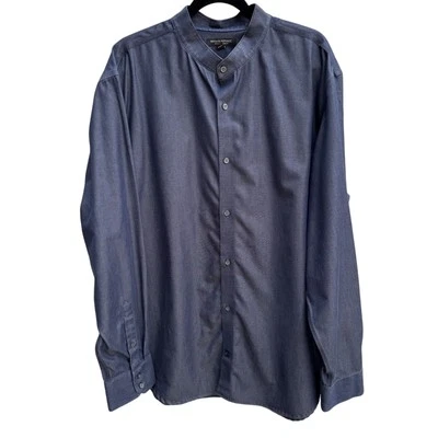 Banana Republic Non-Iron Slim Fit Mens Band Collar Blue Long Sleeve Dress Shirt - Image 1 of 4