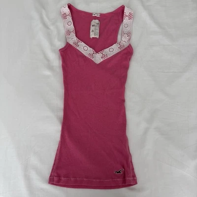 Camiseta sin mangas vintage Hollister rosa con ribete de encaje Y2K Foto 1 de 3
