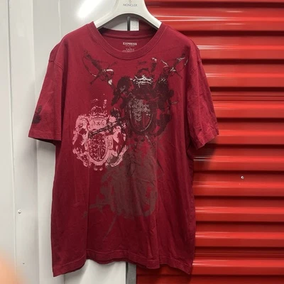 Express Shirt Adult Large Red Grunge Cyber Y2K Graphic Print Angels Crewneck - Image 1 of 4