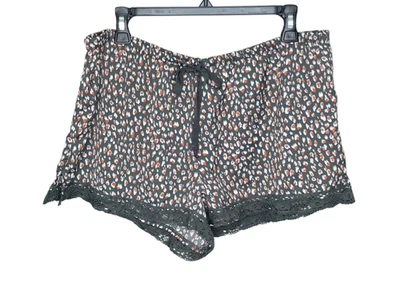 Aerie Grande L Gris Leopardo Satinado Encaje Ribete Pijama Salón Dormir Botín Pantalones Cortos Foto 1 de 4
