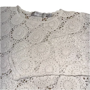 Vintage 90’s Maggie Lawrence Collection White Crochet Doily Sweater Women’s M - Picture 1 of 9