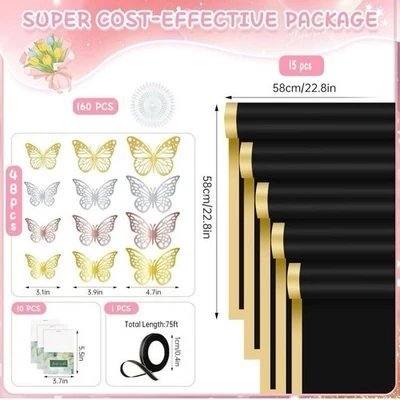 234Pcs Wrapping Paper for Flower Bouquets - black & gold waterproof - Image 1 of 4