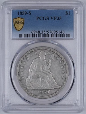 1859-S $1 Liberty Seated Dollar PCGS VF35 - Image 1 of 4