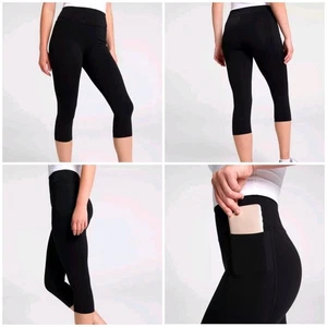 CALIA Powermove Collection H Knee Crop Leggings Pure Black Women's Small NWT  - Picture 1 of 12