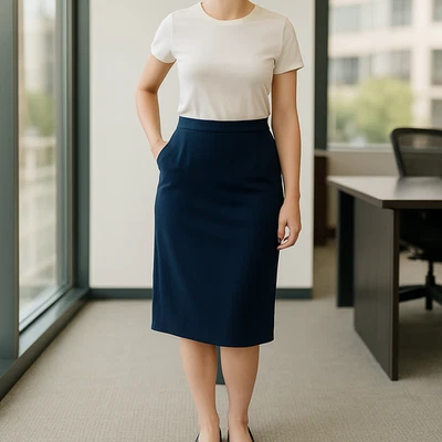 NUEVO CON ETIQUETAS Rena Rowan Mujer’s Talla 6 Falda Lápiz Azul Oscuro Mezcla Lana Recta Carrera Foto 1 de 4