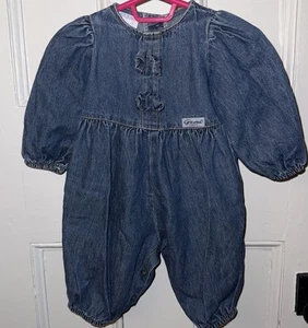 Guess Baby Girls Denim Jean Romper Bow Front Vintage Size 6 Months Made in USA - Picture 1 of 6