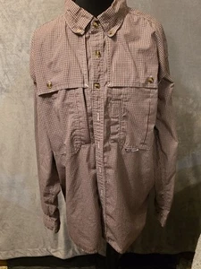 Men’s Drake Waterfowl Long Sleeve Plaid Shirt| Men’s Sz Medium Burgundy Vented - Picture 1 of 19