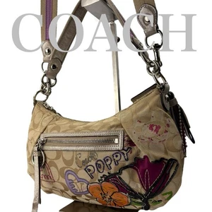 COACH Poppy HandBag Signature y2k 457 tela marrone donna USATA DAL GIAPPONE - Foto 1 di 15