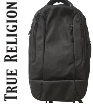 True Religion 便携式电脑 大号 背包 圆顶 橡木风格 黑色 TR104491 全新带标签 150 美元 — 第 1/4 张图片