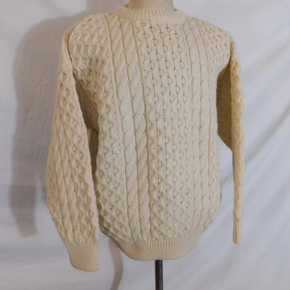 Gaeltarra Hombres L Aran Pescador Suéter Crema Lana Cable Tejido Hecho en Irlanda Foto 1 de 4