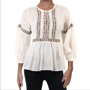 Lucky Brand Poplin Woven Embroidered Peasant Top Blouse, M - Picture 1 of 10