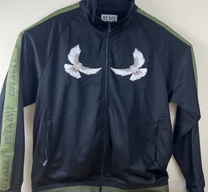 Remy Boyz Men's Track Jacket 2XL Black Green Loyalty Tape Embroidered Doves - Picture 1 of 9
