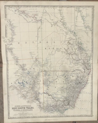 Mapa de 1861 K.Johnston - Austrália do Sul - NOVO SUL DE GALES - Victoria e Queensland - Imagem 1 de 4