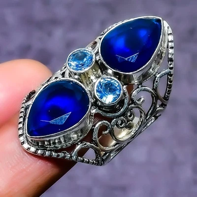 Лондон синий топаз драгоценный камень ручной работы серебро 925 пробы кольцо размер 8,5 i609 - Изображение 1 из 3